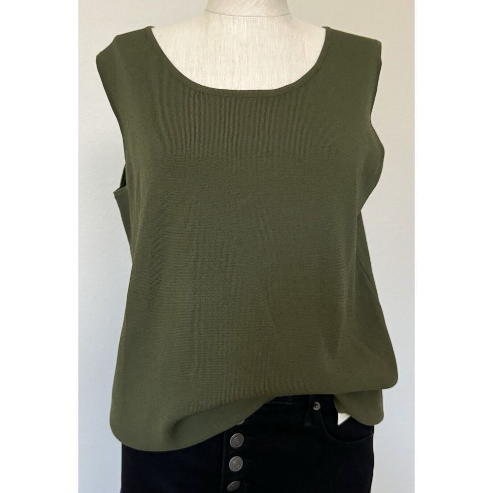 Drapers & Damons Sleeveless Top Women Large Olive Green Scoop Neck‎ Shirt - Picture 2 of 13